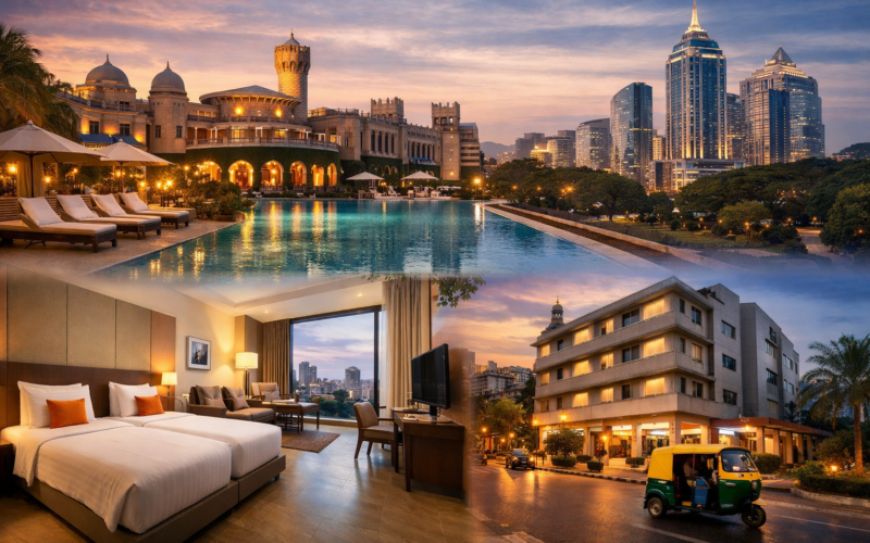Representative image of Bengaluru’s diverse hotel market, highlighting luxury, mid-range, and budget stay options featured in our complete guide to the top hotels in Bengaluru for 2026.