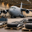 Representative image of a Boeing C-17 Globemaster III during maintenance, illustrating Boeing’s $166.8 million landing gear spares contract modification and the growing strategic importance of military airlift sustainment.
