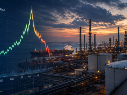 Representative image: Global oil price volatility is reflected through a refinery and crude market chart as Brent crude retreats after hitting a four-year high on U.S.-Iran war fears.