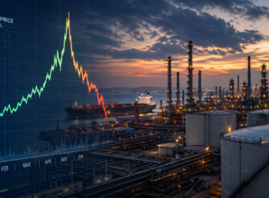Representative image: Global oil price volatility is reflected through a refinery and crude market chart as Brent crude retreats after hitting a four-year high on U.S.-Iran war fears.