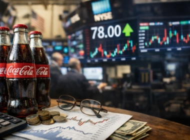 Representative image of Coca-Cola bottles and market charts illustrating investor focus ahead of The Coca-Cola Company’s April 28 earnings report under new chief executive Henrique Braun.