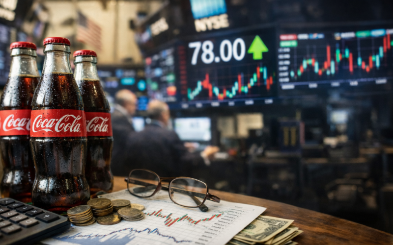 Representative image of Coca-Cola bottles and market charts illustrating investor focus ahead of The Coca-Cola Company’s April 28 earnings report under new chief executive Henrique Braun.