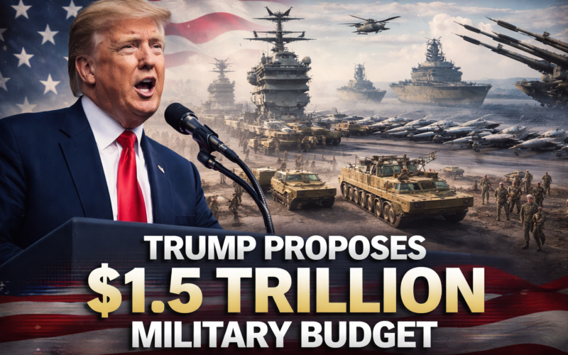 Representative image of United States President Donald Trump and military assets used to illustrate the story on the proposed $1.5 trillion fiscal 2027 United States defense budget, a plan positioned as the largest military budget in United States history.