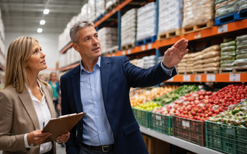 Representative image of a warehouse-style grocery store as Empire Company Limited acquires Mayrand Food Group to strengthen its Québec retail expansion and value-focused food market strategy.