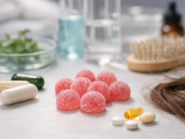 Representative image of a woman holding a hair health gummy, illustrating Folly’s launch of a pill-strength hair gummy as the supplement brand bets on biotech delivery science and global expansion.