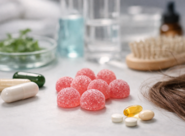 Representative image of a woman holding a hair health gummy, illustrating Folly’s launch of a pill-strength hair gummy as the supplement brand bets on biotech delivery science and global expansion.