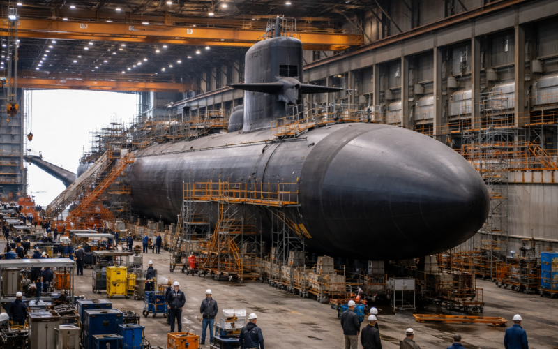 Representative image of a U.S. Navy submarine and shipyard operations, illustrating how General Dynamics Corporation’s $1.27 billion contract modification supports Virginia-class submarine work and the broader U.S. undersea industrial base.