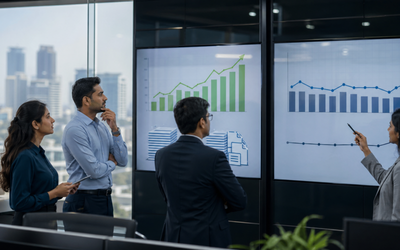 Representative image of Indian IT analysts reviewing the widening gap between record deal pipelines and slower revenue conversion as Tata Consultancy Services, Infosys, HCLTech, and Wipro face tougher FY2026 growth questions.