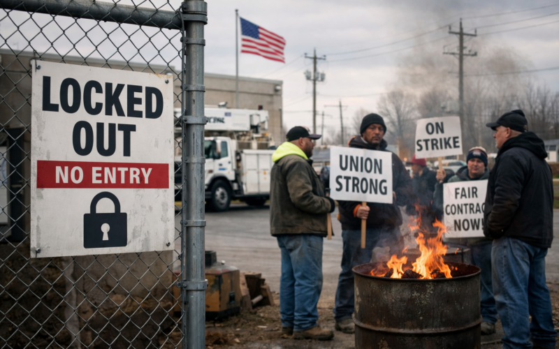 Representative image of a utility labor dispute as Northern Indiana Public Service Company locks out 1,600 United Steelworkers workers amid collapsed contract talks, raising fresh questions about NiSource’s labor strategy and operational stability in Indiana.