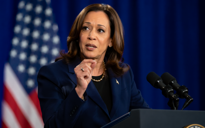 Representative image of Kamala Harris speaking at a public event as the former United States Vice President says she is thinking about another presidential run, reviving 2028 election speculation.