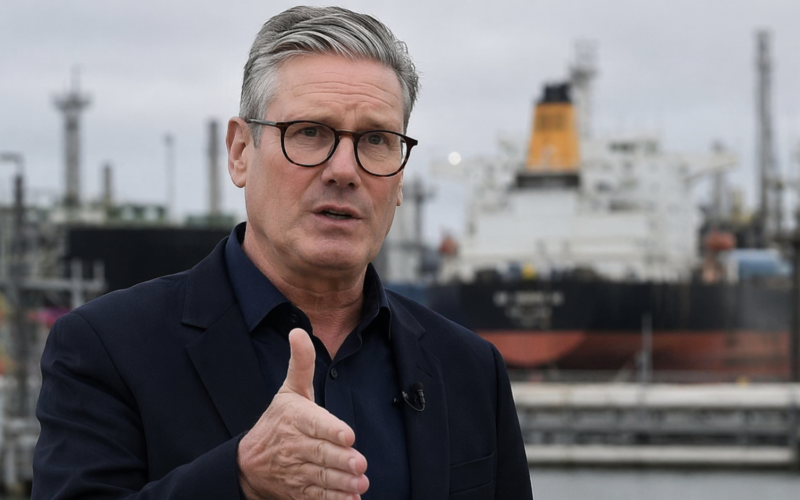 Representative image of a United Kingdom energy and shipping disruption scene used to illustrate Keir Starmer’s warning that Donald Trump, Vladimir Putin, and the Strait of Hormuz crisis are driving up United Kingdom household and business energy bills.