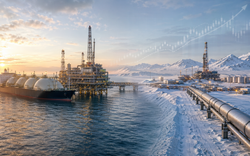 Representative image of LNG and oil infrastructure as Santos Limited reports first quarter 2026 production growth, Barossa LNG ramp-up, and Pikka project progress amid focus on cash flow and Santos share price momentum.