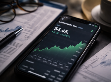 Representative image of Lemonade (NYSE: LMND) stock tracking on a mobile trading screen as investors watch the digital insurer ahead of its April 29 earnings catalyst.