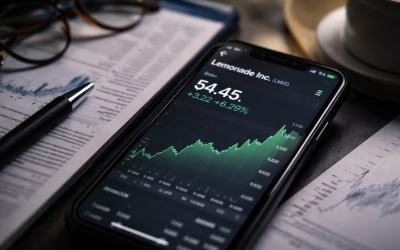 Representative image of Lemonade (NYSE: LMND) stock tracking on a mobile trading screen as investors watch the digital insurer ahead of its April 29 earnings catalyst.