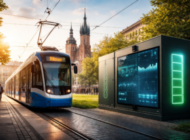 Representative image of a Krakow tram network linked to an energy storage and rail data system, illustrating Mitsubishi Electric Corporation’s railway energy management proof of concept in Poland.