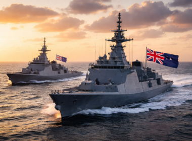 Representative image of naval frigates at sea, illustrating Australia and Japan’s A$10 billion warship deal as Mitsubishi Heavy Industries advances the Mogami-class program.