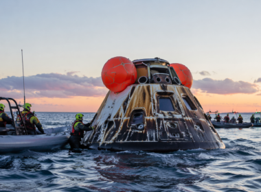 Representative image of NASA’s Orion spacecraft splashdown recovery after the Artemis II mission, as the crew returned safely following the first crewed lunar flyby since 1972.
