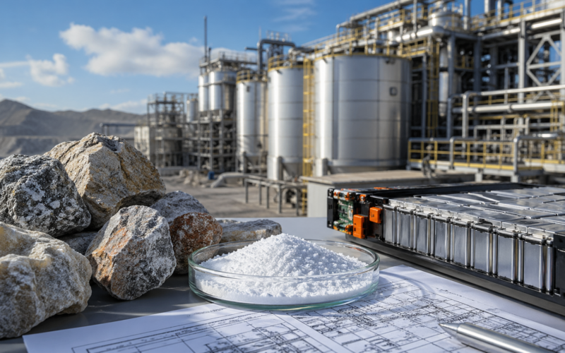 Representative image: North America’s mine-to-battery lithium strategy depends on turning raw lithium resources into battery-grade materials, as the United States and Canada race to reduce China reliance and build a resilient electric vehicle supply chain.