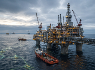 Representative image of a North Sea offshore oil and gas platform, highlighting OKEA ASA’s first-quarter 2026 profit rebound, Statfjord impairment reversal, Brage production momentum, Mistral licence divestment, and capital focus on Bestla and Power from Shore.