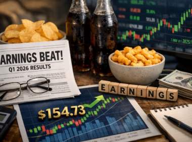 Representative image of packaged snacks, beverages, and market data used to illustrate PepsiCo, Inc. first-quarter 2026 earnings, as investors tracked stronger North America food volumes, revenue beat, and PepsiCo stock reaction.