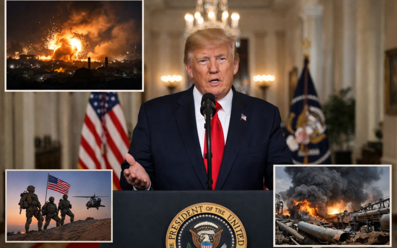 Representative image of President Donald Trump delivering a prime-time White House address as the United States signals fresh strikes on Iran, with the war’s next phase raising new fears over escalation, oil supply disruption, and Middle East stability.
