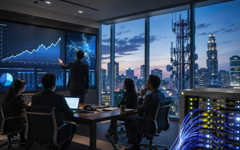 Representative image: Telecom executives review rising network and earnings metrics as Verizon Communications Inc. seeks to turn Q1 2026 subscriber growth, broadband expansion, and stronger cash flow into a sustained VZ stock turnaround.