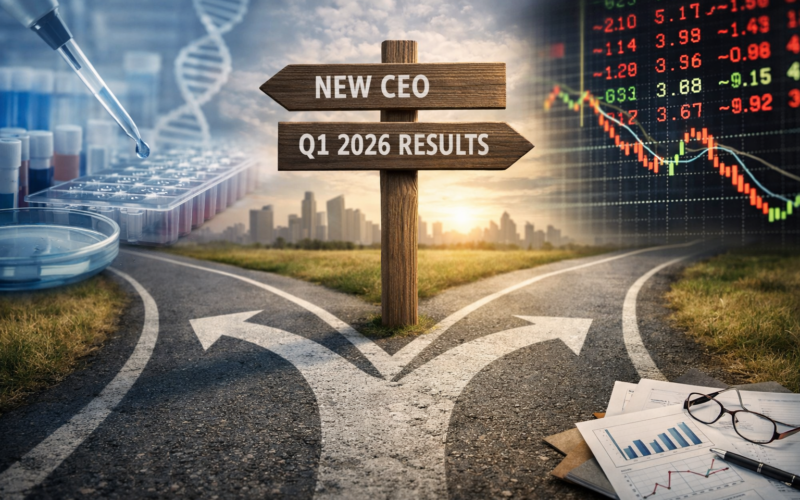 Representative image of molecular diagnostics, market volatility, and leadership transition themes as Qiagen (NYSE: QGEN) approaches its new CEO appointment and Q1 2026 earnings, with investors closely watching QIAstat-Dx, QuantiFERON, and strategic review developments.