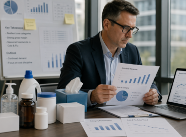 Representative image of a quarterly earnings review setup with consumer health and household products, reflecting investor focus on Reckitt Benckiser Group PLC’s Q1 2026 revenue growth, cold and flu weakness, and full-year outlook.