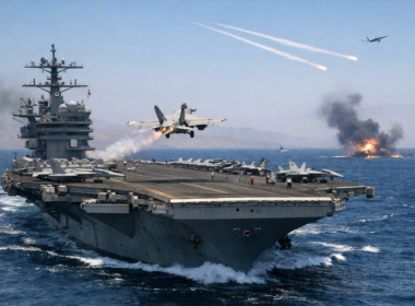 Representative image of a United States Navy aircraft carrier conducting combat flight operations at sea, illustrating the continuing focus on USS Abraham Lincoln sortie activity as Iran repeats unverified strike claims during Operation Epic Fury.