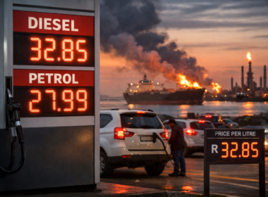 Representative image of a South African fuel station amid a record diesel price spike, illustrating the April 2026 fuel shock linked to the Strait of Hormuz closure and rising oil supply disruption fears.