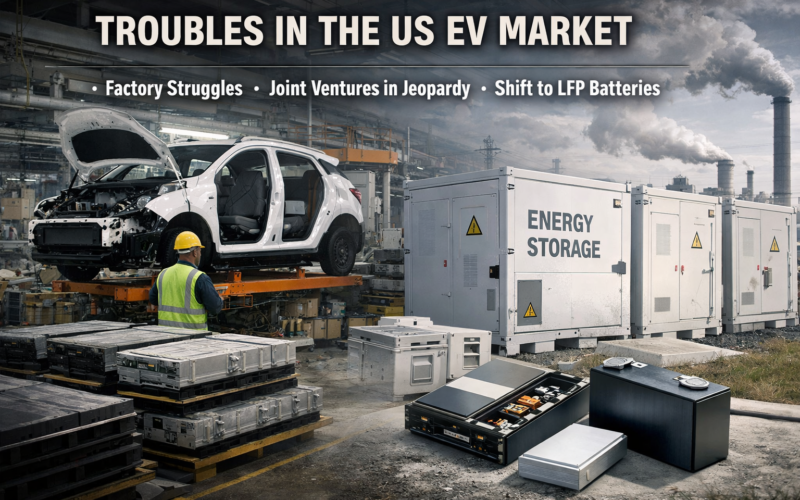 Representative image of South Korea battery makers reshaping North America strategy as LG Energy Solution, Samsung SDI, and SK On pivot from EV battery overcapacity toward energy storage systems and LFP expansion after the US electric vehicle market slowdown.