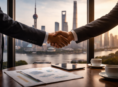 Representative image of a business partnership meeting in China, illustrating Starbucks Coffee Company’s joint venture with Boyu Capital as Starbucks pursues long-term China expansion and a new licensed growth model.