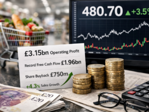 Representative image of Tesco PLC’s supermarket and financial performance theme after the retailer reported £3.15bn adjusted operating profit, record free cash flow, and a new £750m share buyback.