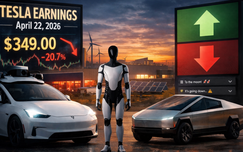 Representative image of Tesla, Inc. ahead of its 22 April 2026 earnings report, highlighting investor focus on autonomous vehicles, robotics, and Tesla stock volatility as Wall Street debates the next move in Tesla shares.