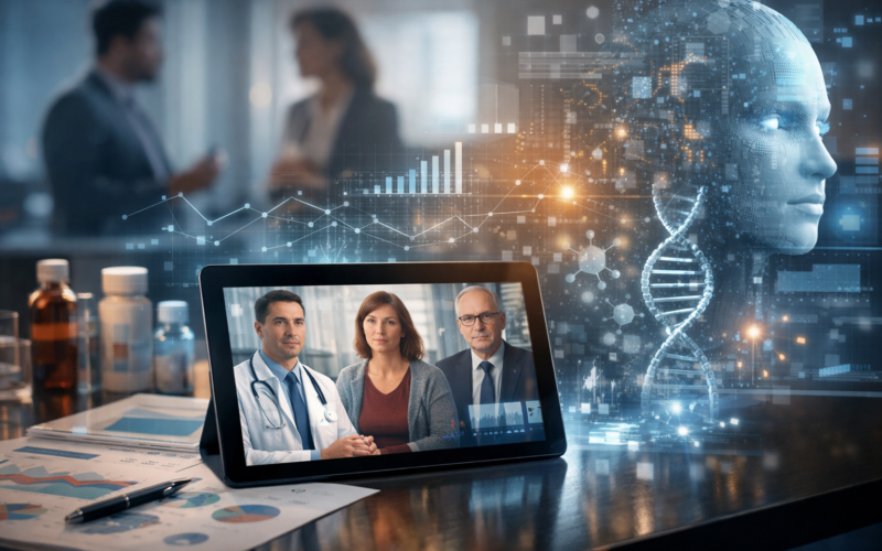Representative image of Trinity’s AI-powered Digital Twins platform for life sciences commercial teams, illustrating how biopharma companies are using generative AI, customer simulation, and always-on analytics to sharpen market research and commercial decision-making.