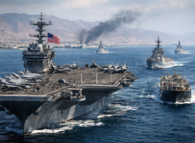 Representative image of a United States Navy carrier strike group at sea, used to illustrate the report on the United States naval blockade of Iranian ports and the widening maritime confrontation with Iran in April 2026.