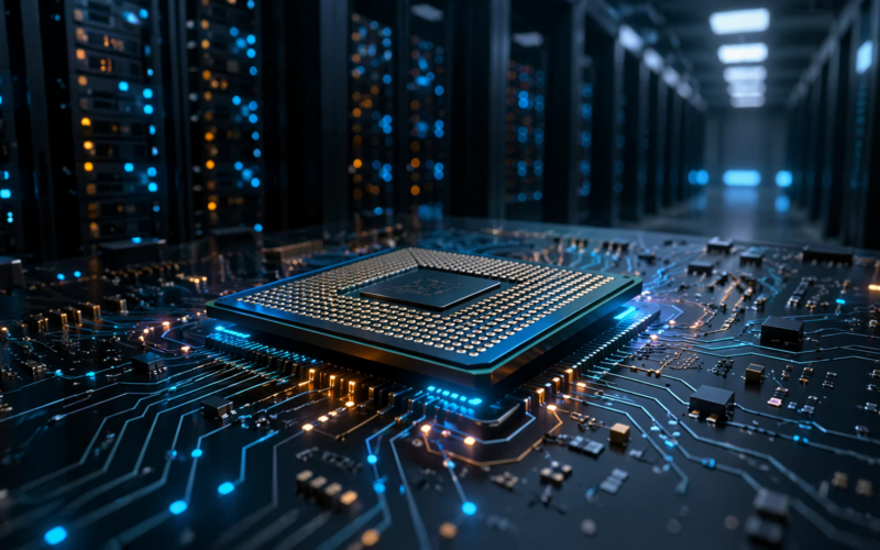 Representative image of an advanced data center processor and server infrastructure, illustrating why SiFive’s $400 million funding round is drawing attention to RISC-V CPUs, AI infrastructure, and the future of hyperscale computing.