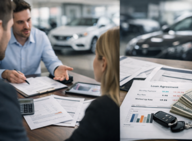 A dealership negotiation scene highlights the pricing and financing complexity that DriveYo says its AI car-buying platform can help consumers uncover.