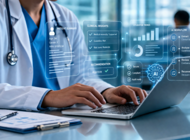 Representative image of healthcare professionals using artificial intelligence and clinical data automation tools, illustrating how the Korcomptenz and Hindsait partnership aims to transform healthcare operations with responsible AI.
