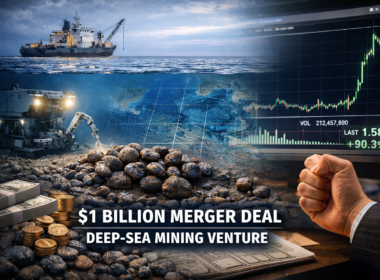 Representative image of a deep-sea mining vessel and seabed nodule recovery concept, illustrating the American Ocean Minerals Corporation and Odyssey Marine Exploration merger as investors assess the proposed $1 billion U.S.-controlled polymetallic nodule platform and the sharp surge in Odyssey Marine Exploration stock.