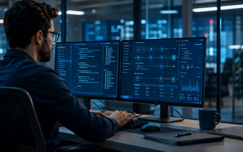 Representative image of an enterprise software engineering environment, illustrating how Infosys and Harness are targeting AI-led software delivery, cloud modernization, and governed enterprise transformation.