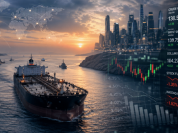 Representative image of an oil tanker crossing a strategic maritime route as Brent crude prices surge, global stock futures weaken, and investors brace for a pivotal central bank policy week.