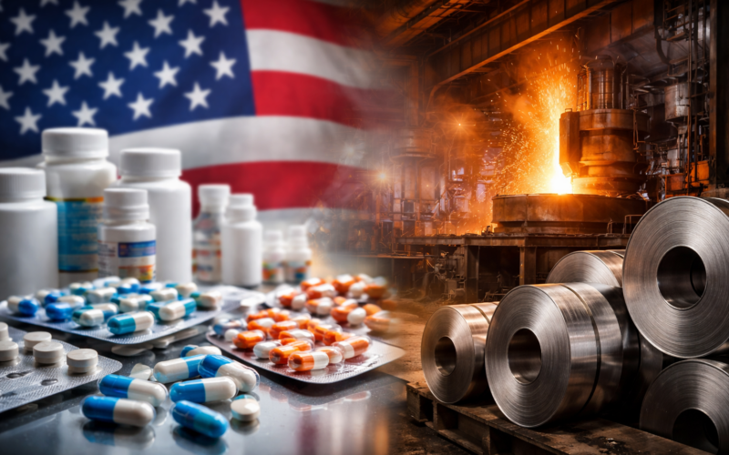 Representative image of pharmaceutical imports and steel production as President Donald Trump expands the United States trade agenda with new pharma tariffs and revised metal duties.