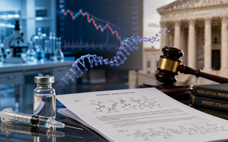 Representative image of mRNA vaccine patent litigation as CureVac’s lawsuit against Moderna over Spikevax technology puts biotech intellectual property, COVID-19 vaccine royalties, and investor sentiment back in focus.