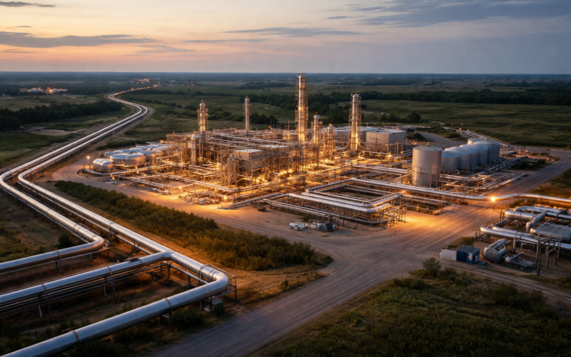 Representative image of a midstream energy facility and pipeline network, illustrating why Summit Midstream Corporation’s $42 million Tailwater-backed equity raise could matter for debt reduction, growth projects, and future SMC stock sentiment.