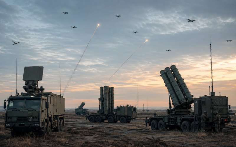 Representative image of mobile air defense systems responding to drone-era threats, highlighting how Leidos Holdings Inc., RTX Corporation and Lockheed Martin Corporation could benefit as militaries expand layered air defense, counter-drone protection and missile defense modernization.