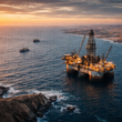 Representative image of an offshore drilling rig near Namibia’s coast at sunset, illustrating bp plc’s entry into the Walvis Basin through its Eco Atlantic Oil & Gas block acquisition.
