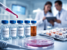 Representative image of ovarian cancer laboratory research and treatment development, illustrating the Corcept Therapeutics Lifyorli and ROSELLA trial story in platinum-resistant ovarian cancer.