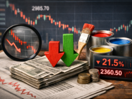 Representative image of paint cans and market trend visuals for a story on Asian Paints Q4 FY26 results, margin pressure, and the intensifying paint sector competition in India.