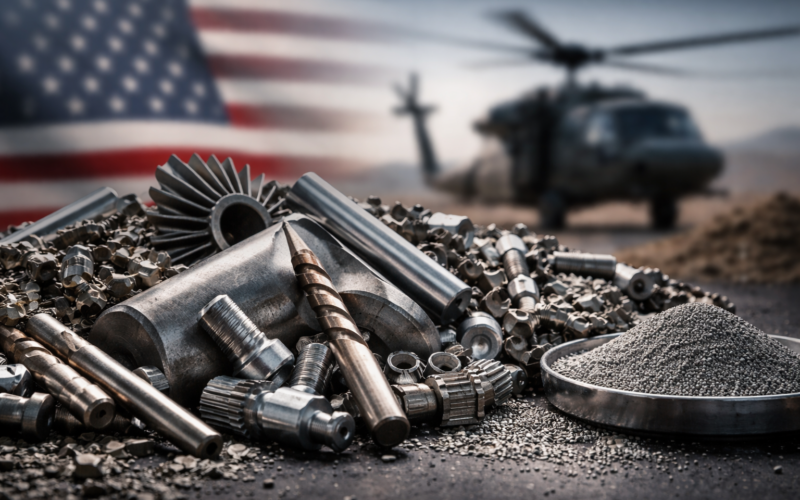 Representative image of recycled defense metal scrap and additive manufacturing powder, illustrating how 6K Additive (ASX: 6KA) is positioning itself in the US military critical minerals supply chain.